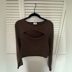 Brown Cropped Cutout Long Sleeve Top